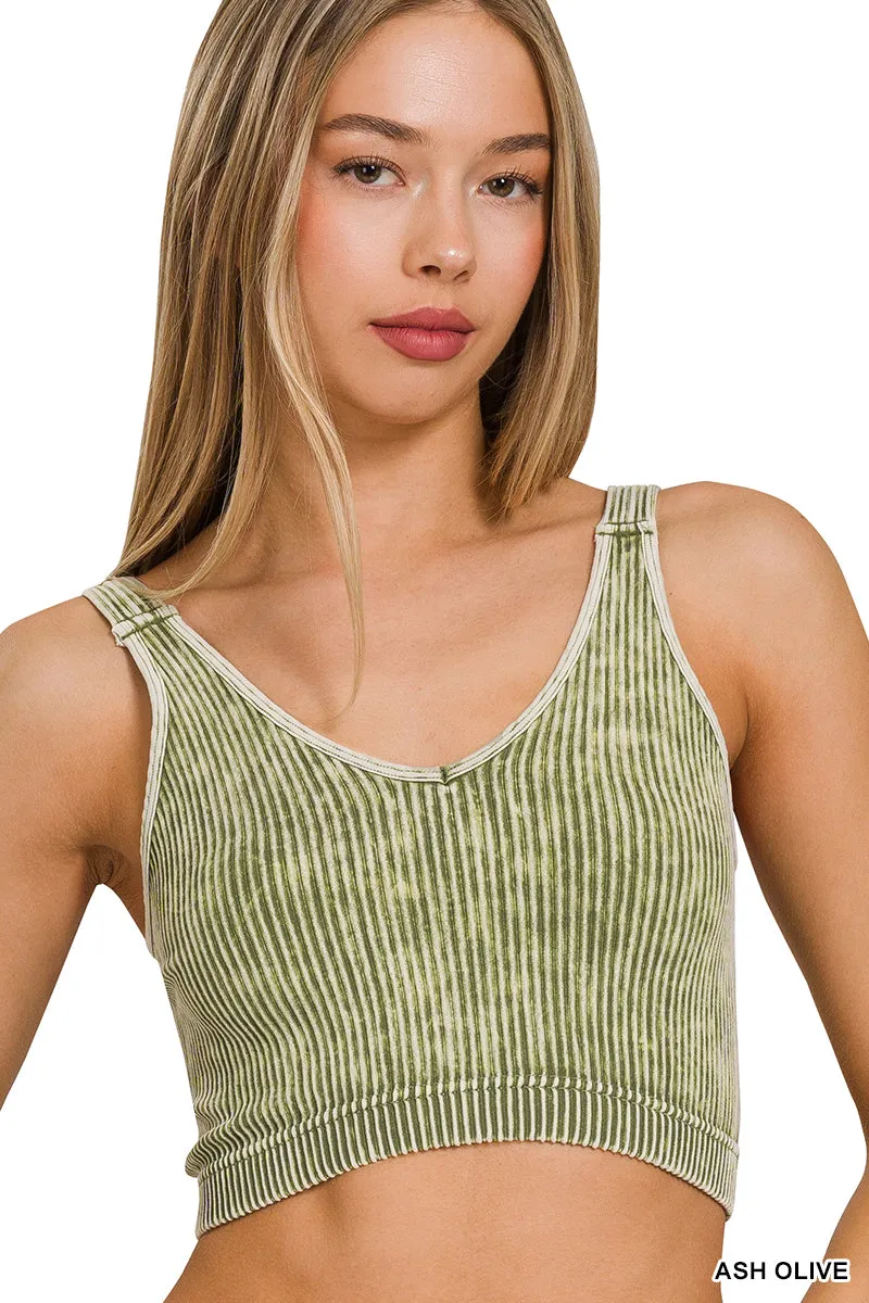 Washed Ribbed V-neck Tank Top