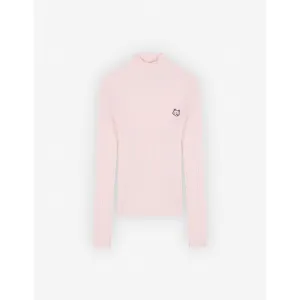 Women Bold Fox Head Patch Fine Ribbed Turtleneck - Pale Pink