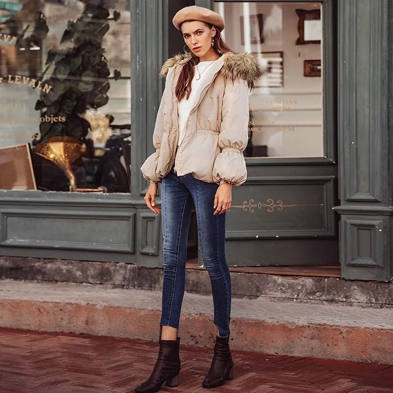 Women's Autumn Elastic Waist Hooded Parka