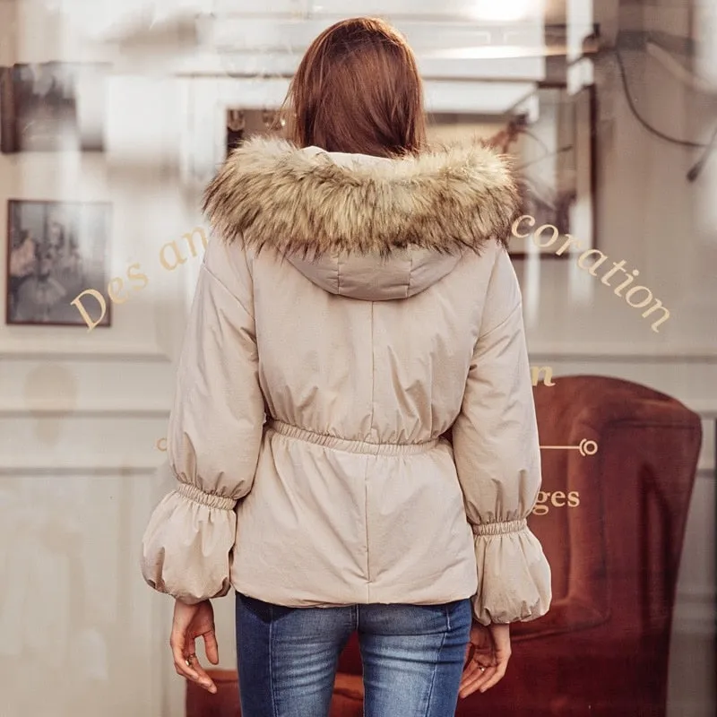 Women's Autumn Elastic Waist Hooded Parka