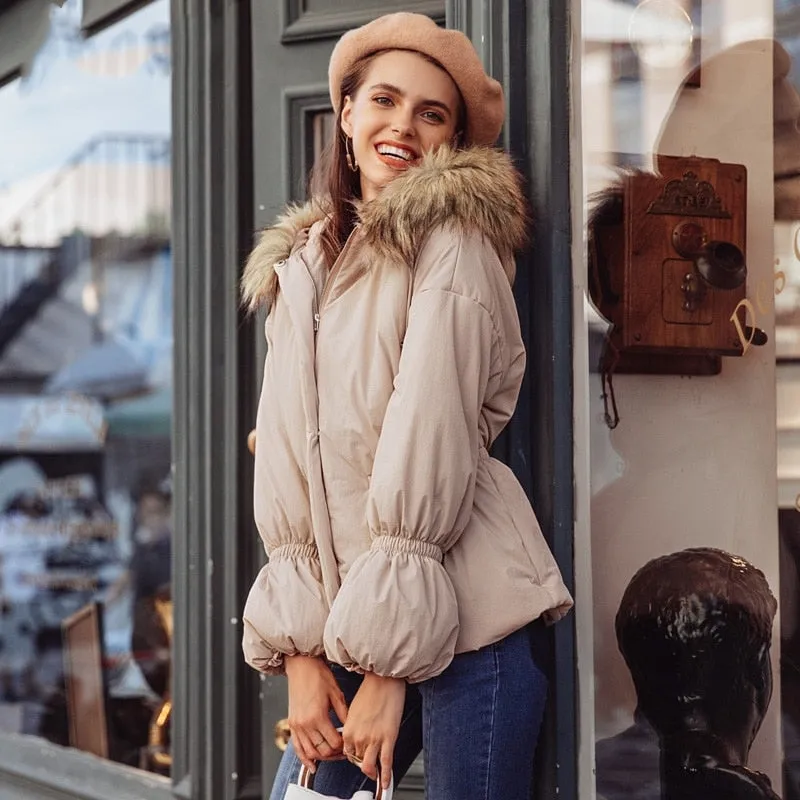 Women's Autumn Elastic Waist Hooded Parka