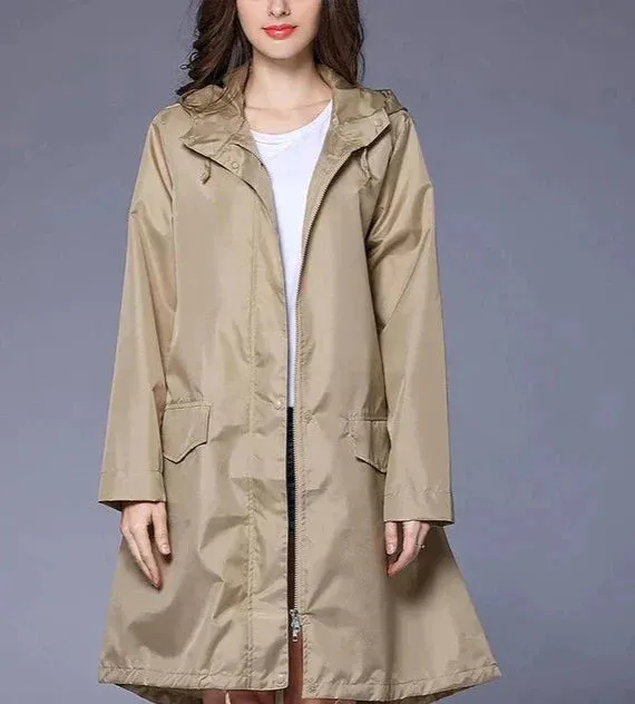 Women's Casual Zippered Raincoat with Pocket | Ideal for Autumn/Winter