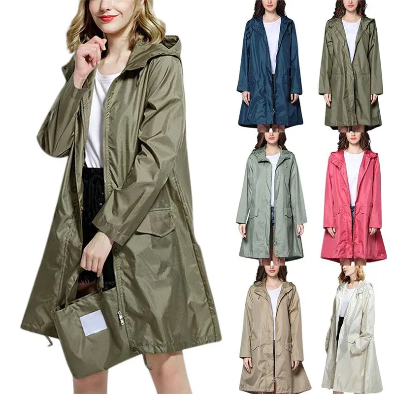 Women's Casual Zippered Raincoat with Pocket | Ideal for Autumn/Winter