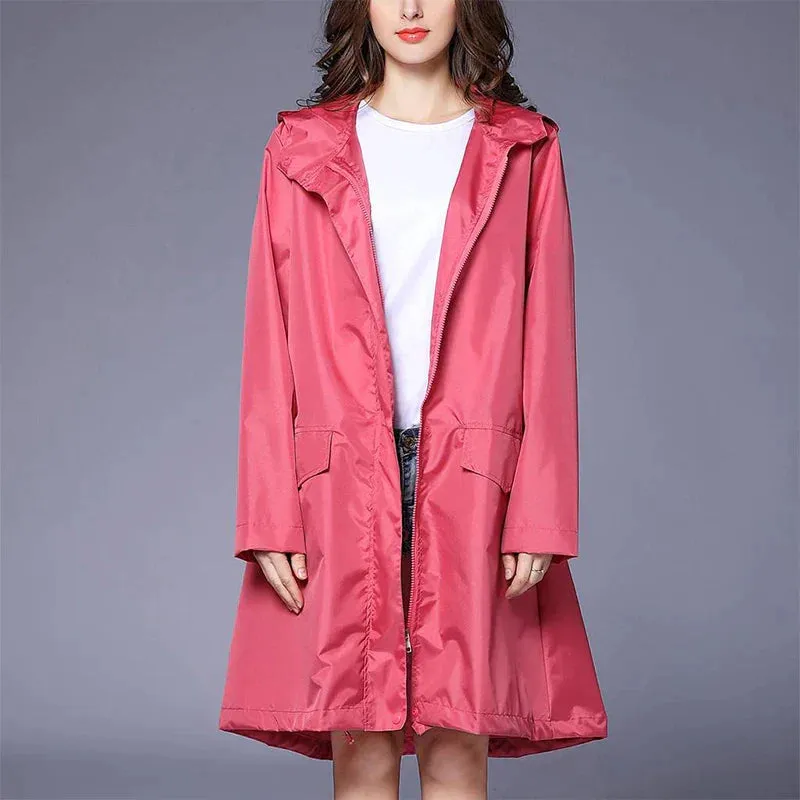 Women's Casual Zippered Raincoat with Pocket | Ideal for Autumn/Winter