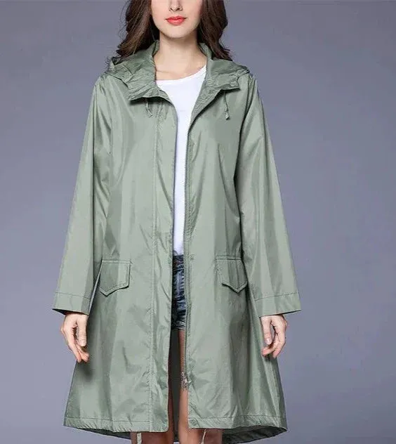 Women's Casual Zippered Raincoat with Pocket | Ideal for Autumn/Winter