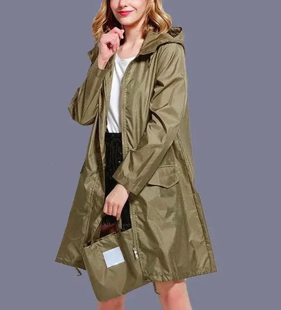 Women's Casual Zippered Raincoat with Pocket | Ideal for Autumn/Winter