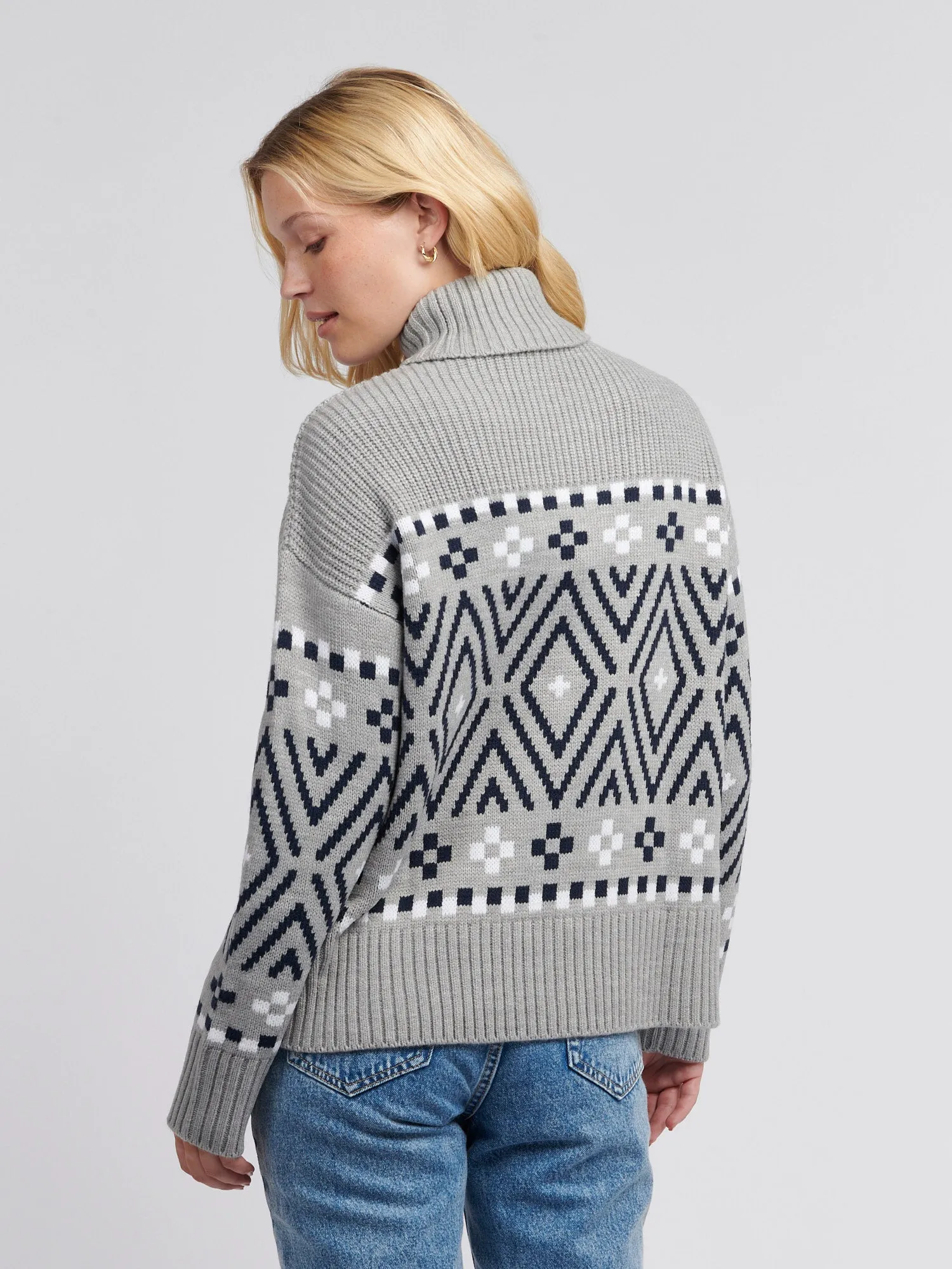 Womens Large Fairisle Jumper in Pearl Grey Marl