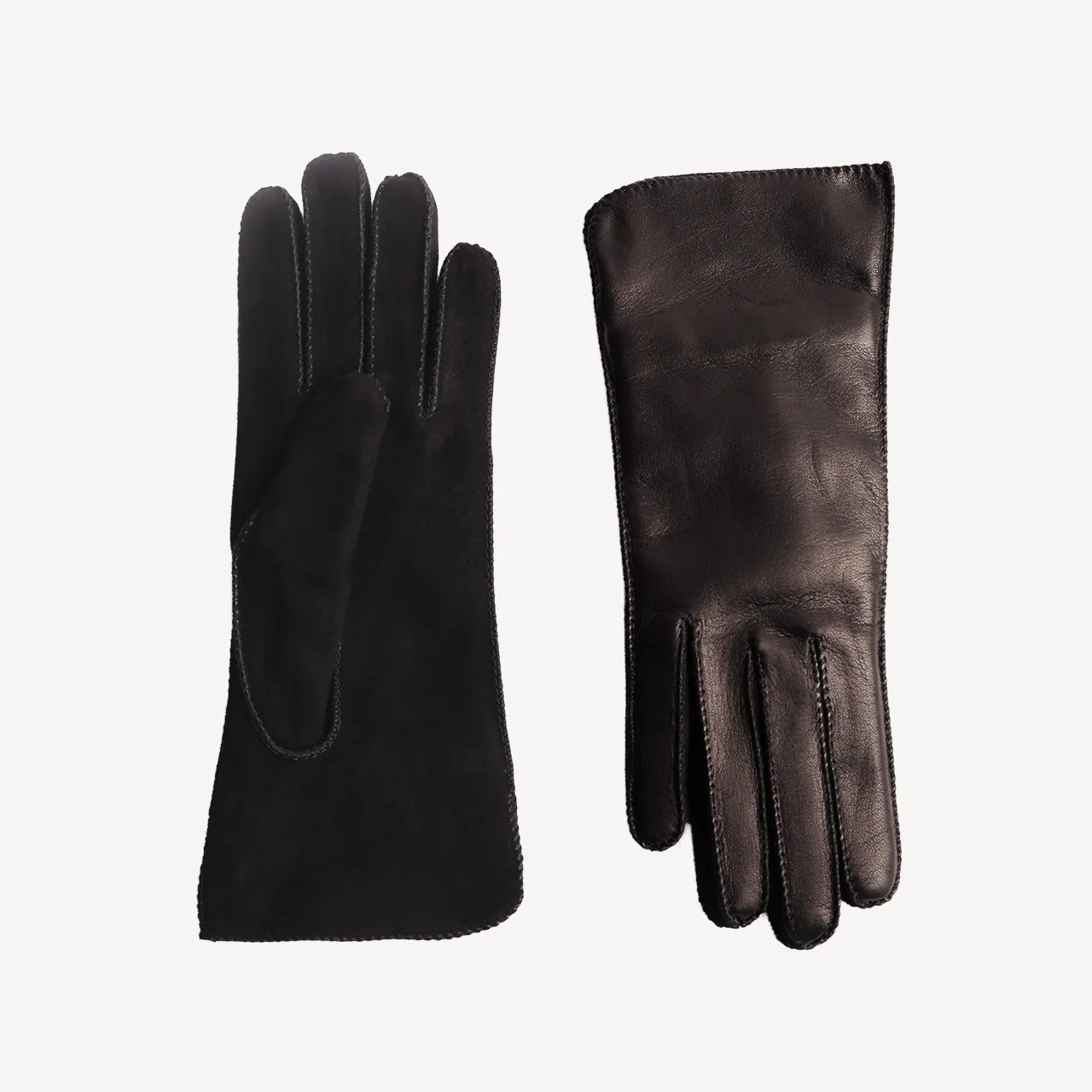 Women's Leather Nappa & Suede Gloves - Black