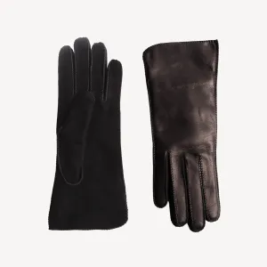Women's Leather Nappa & Suede Gloves - Black