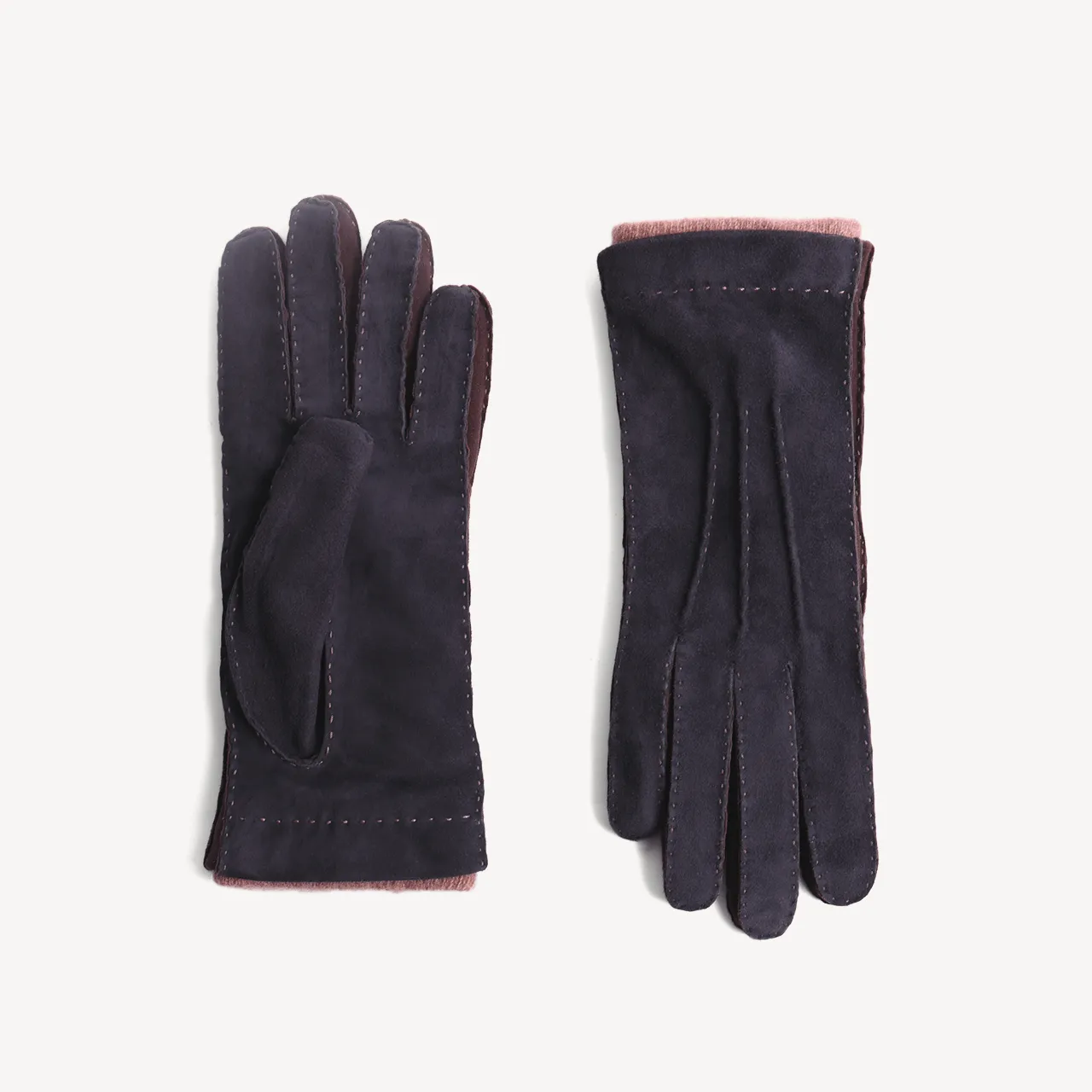 Women's Leather Suede Gloves - Navy & Brown