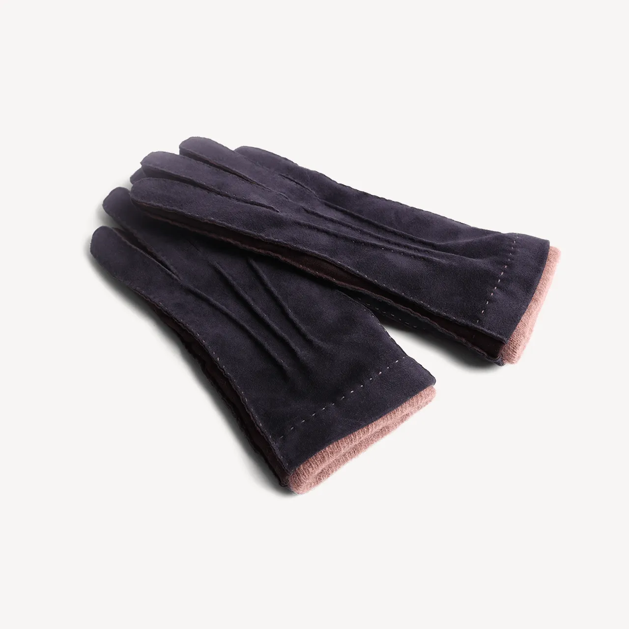 Women's Leather Suede Gloves - Navy & Brown