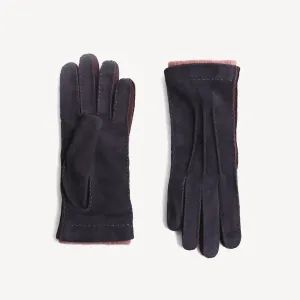 Women's Leather Suede Gloves - Navy & Brown