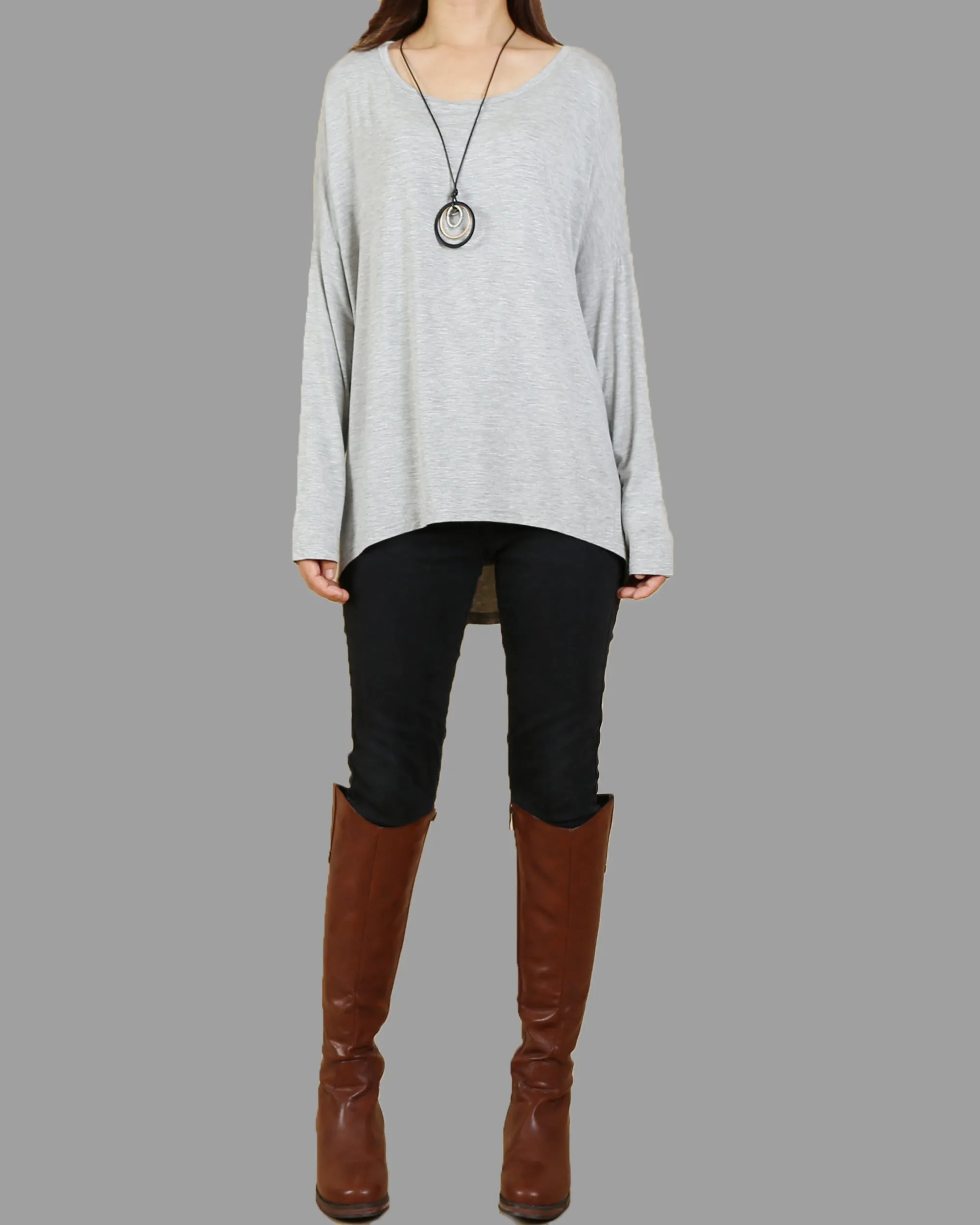 Women's long sleeve tunic top, Modal Cotton t-shirt, bottoming top, cotton t-shirt, oversized top(Y1818)
