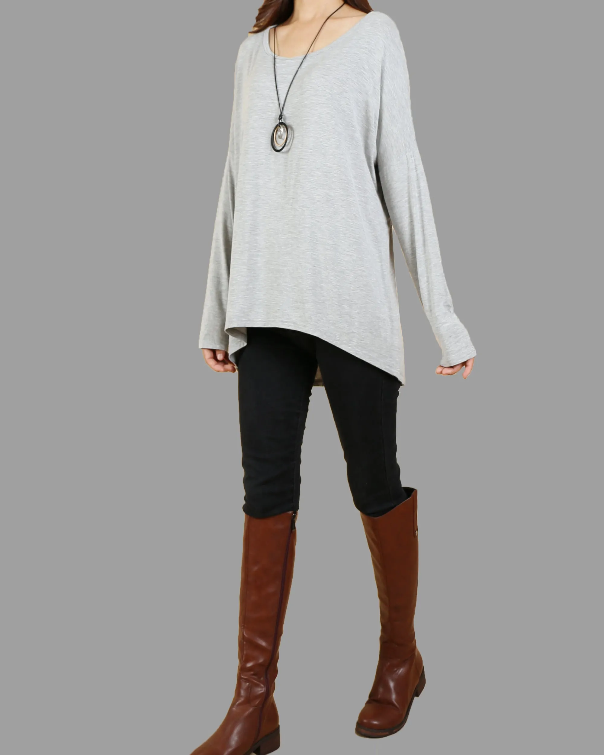 Women's long sleeve tunic top, Modal Cotton t-shirt, bottoming top, cotton t-shirt, oversized top(Y1818)