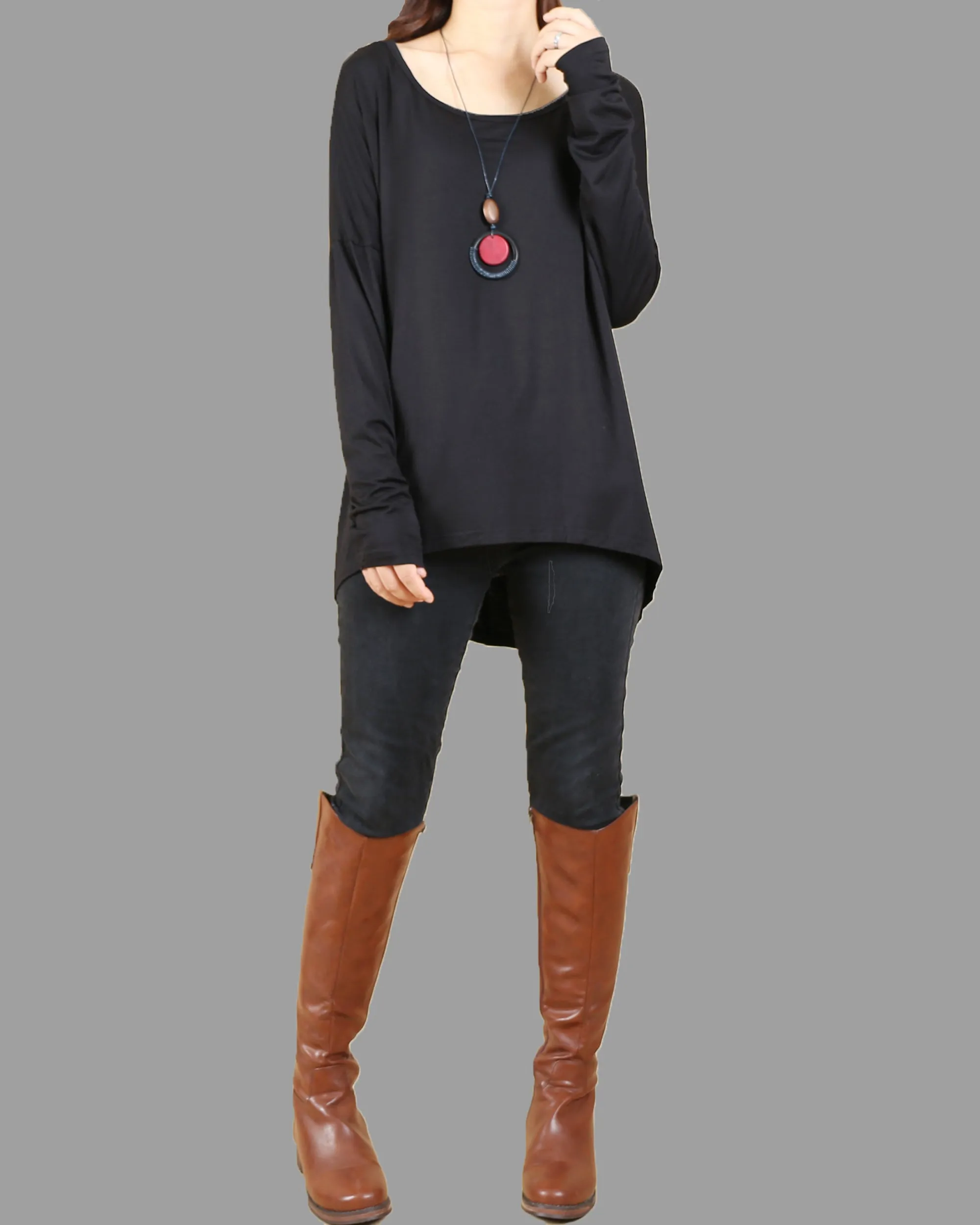 Women's long sleeve tunic top, Modal Cotton t-shirt, bottoming top, cotton t-shirt, oversized top(Y1818)