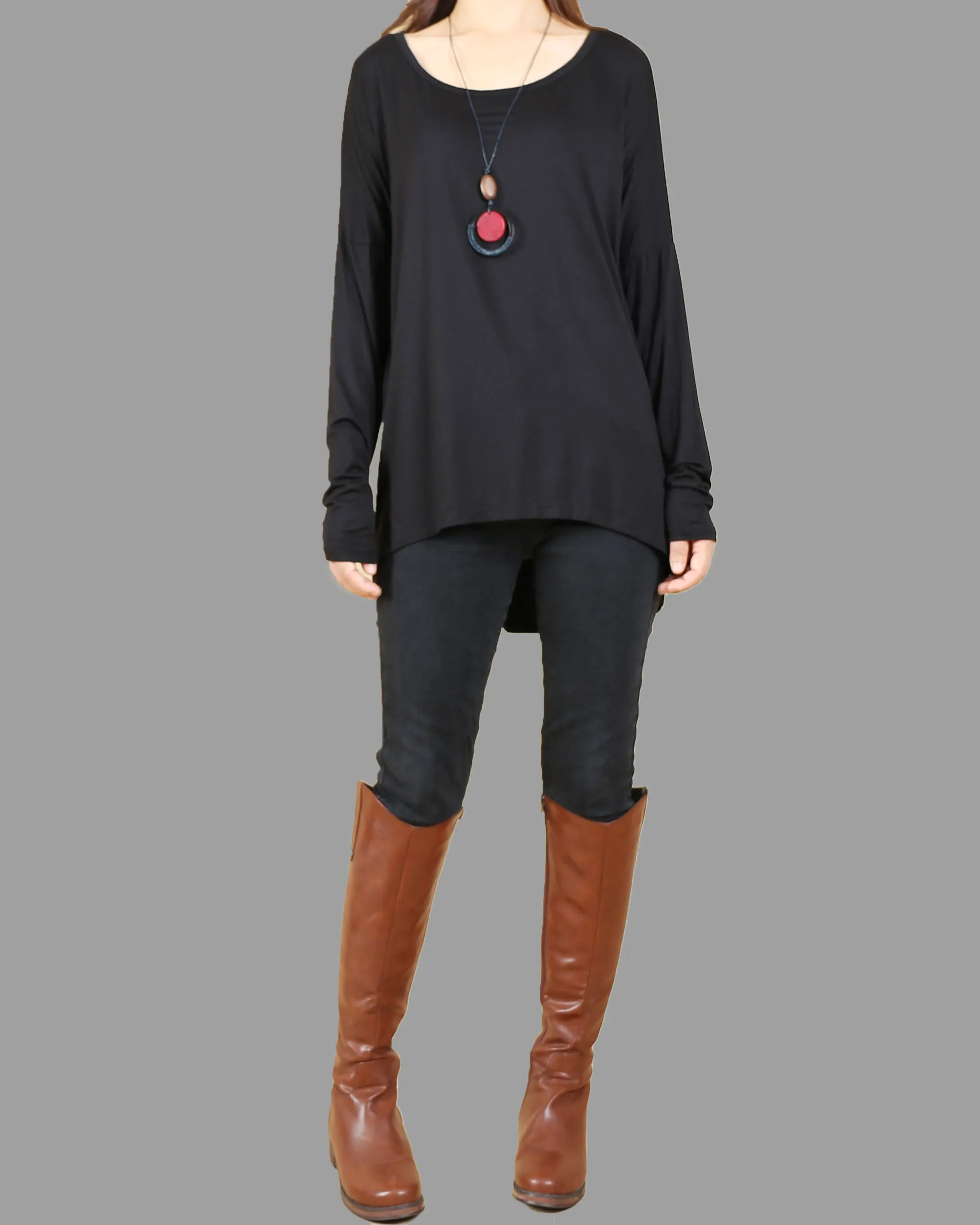 Women's long sleeve tunic top, Modal Cotton t-shirt, bottoming top, cotton t-shirt, oversized top(Y1818)