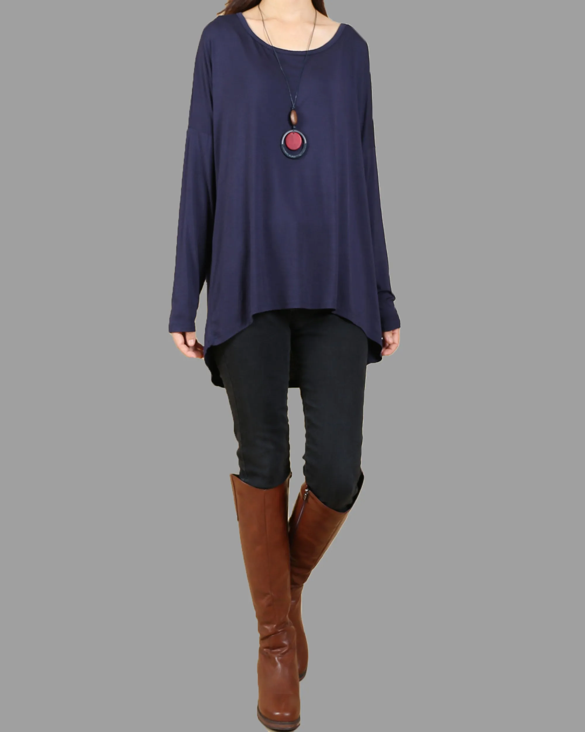 Women's long sleeve tunic top, Modal Cotton t-shirt, bottoming top, cotton t-shirt, oversized top(Y1818)