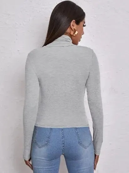 Women's Polo Roll Neck Long Sleeve Turtle Neck Jumper Top