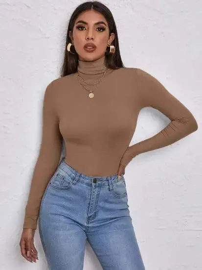 Women's Polo Roll Neck Long Sleeve Turtle Neck Jumper Top