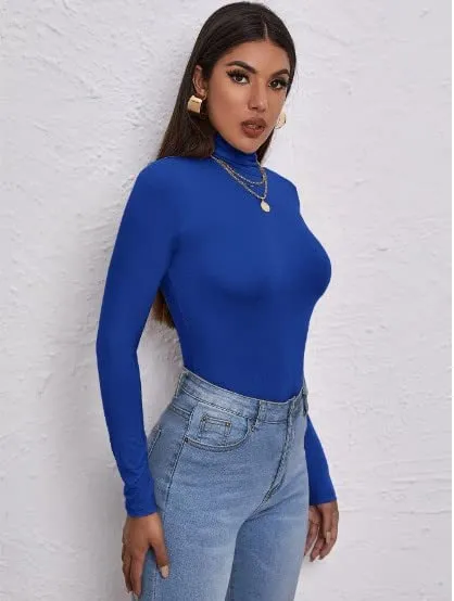 Women's Polo Roll Neck Long Sleeve Turtle Neck Jumper Top