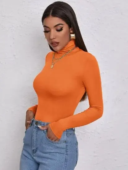 Women's Polo Roll Neck Long Sleeve Turtle Neck Jumper Top