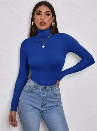 Women's Polo Roll Neck Long Sleeve Turtle Neck Jumper Top