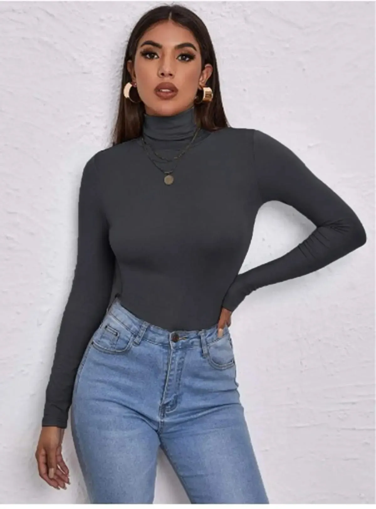 Women's Polo Roll Neck Long Sleeve Turtle Neck Jumper Top