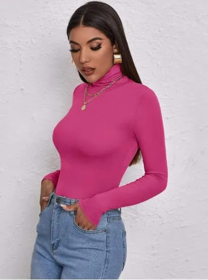 Women's Polo Roll Neck Long Sleeve Turtle Neck Jumper Top
