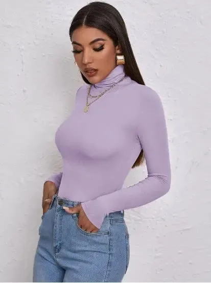 Women's Polo Roll Neck Long Sleeve Turtle Neck Jumper Top