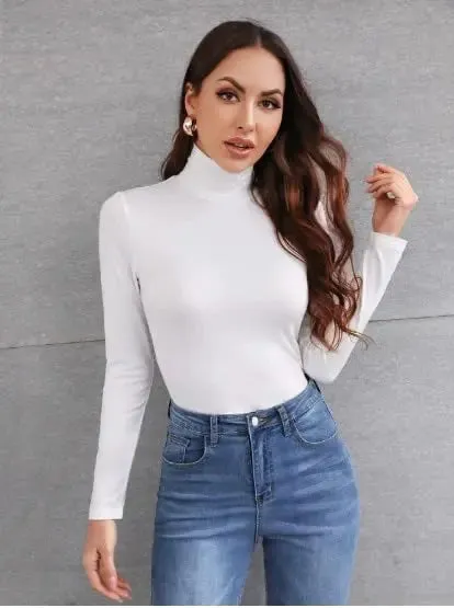 Women's Polo Roll Neck Long Sleeve Turtle Neck Jumper Top
