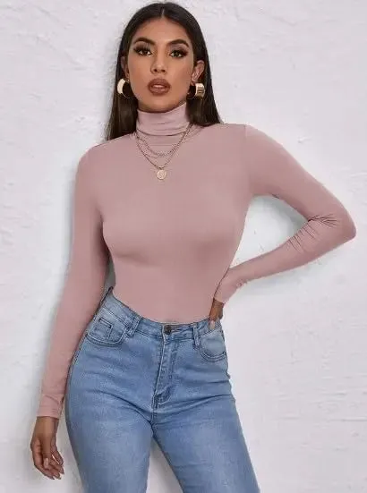 Women's Polo Roll Neck Long Sleeve Turtle Neck Jumper Top