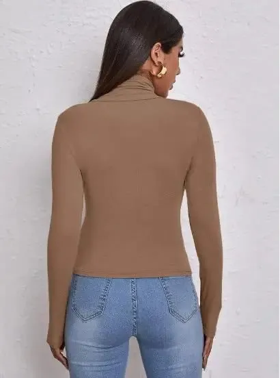 Women's Polo Roll Neck Long Sleeve Turtle Neck Jumper Top