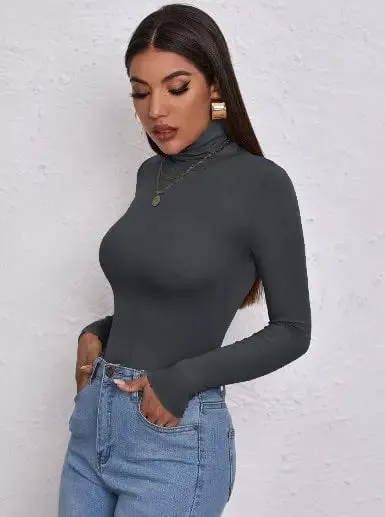 Women's Polo Roll Neck Long Sleeve Turtle Neck Jumper Top