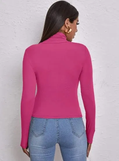 Women's Polo Roll Neck Long Sleeve Turtle Neck Jumper Top