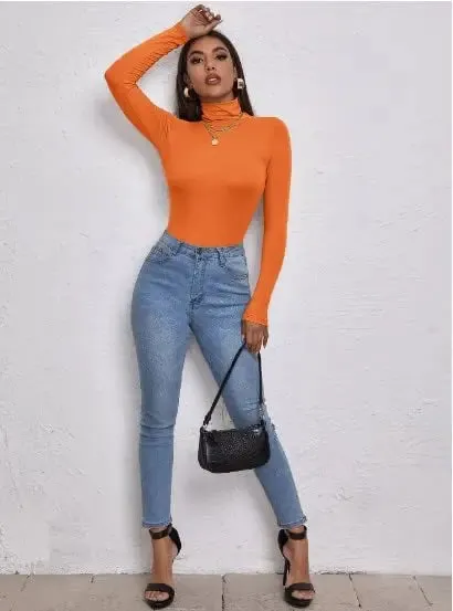 Women's Polo Roll Neck Long Sleeve Turtle Neck Jumper Top