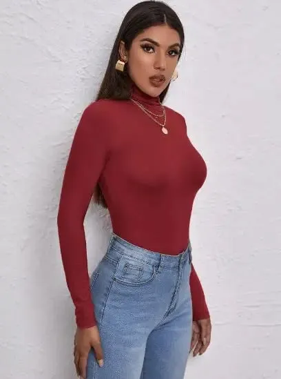 Women's Polo Roll Neck Long Sleeve Turtle Neck Jumper Top