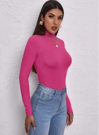 Women's Polo Roll Neck Long Sleeve Turtle Neck Jumper Top