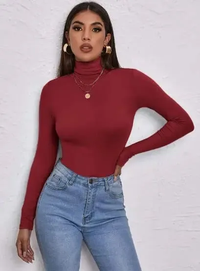 Women's Polo Roll Neck Long Sleeve Turtle Neck Jumper Top