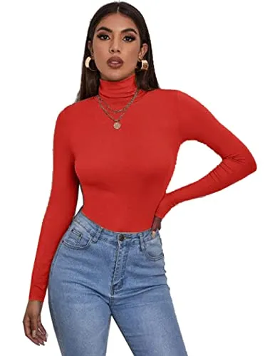 Women's Polo Roll Neck Long Sleeve Turtle Neck Jumper Top