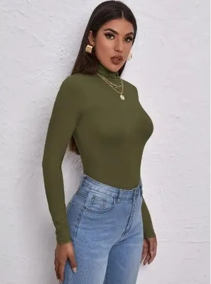 Women's Polo Roll Neck Long Sleeve Turtle Neck Jumper Top