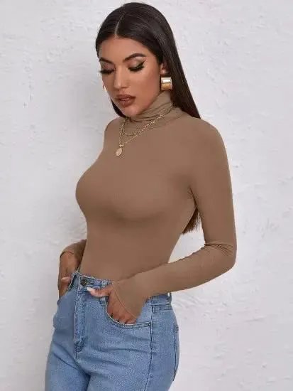 Women's Polo Roll Neck Long Sleeve Turtle Neck Jumper Top