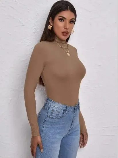 Women's Polo Roll Neck Long Sleeve Turtle Neck Jumper Top
