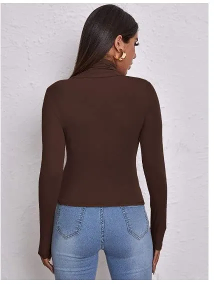 Women's Polo Roll Neck Long Sleeve Turtle Neck Jumper Top