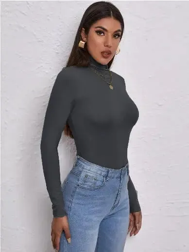 Women's Polo Roll Neck Long Sleeve Turtle Neck Jumper Top