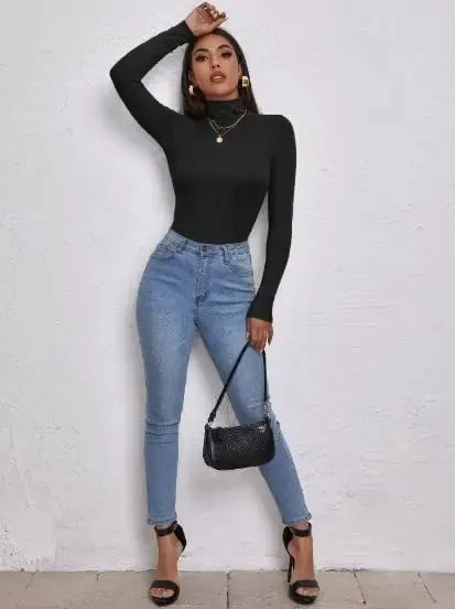 Women's Polo Roll Neck Long Sleeve Turtle Neck Jumper Top