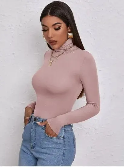 Women's Polo Roll Neck Long Sleeve Turtle Neck Jumper Top