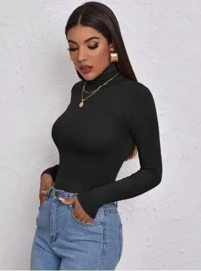 Women's Polo Roll Neck Long Sleeve Turtle Neck Jumper Top