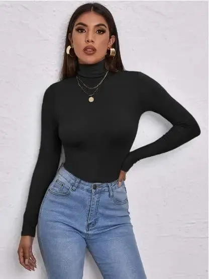 Women's Polo Roll Neck Long Sleeve Turtle Neck Jumper Top