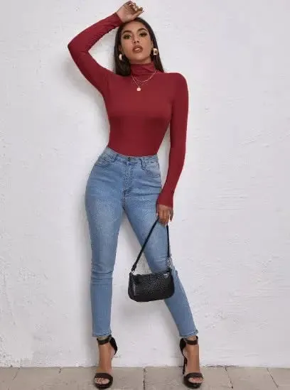 Women's Polo Roll Neck Long Sleeve Turtle Neck Jumper Top