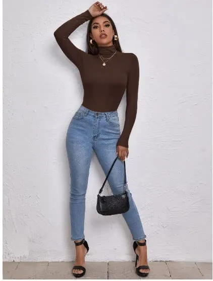 Women's Polo Roll Neck Long Sleeve Turtle Neck Jumper Top